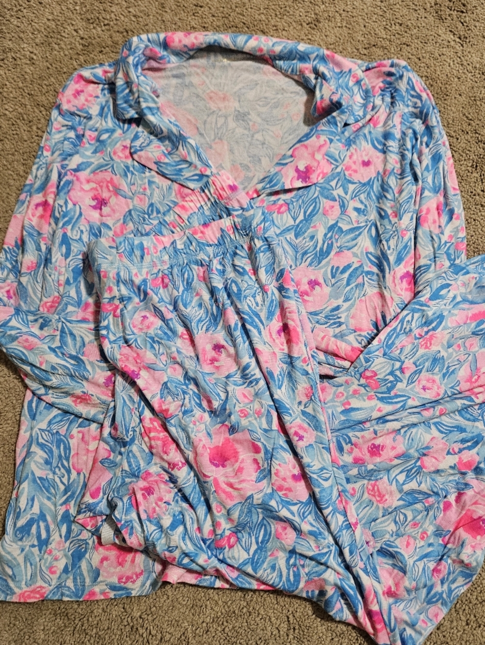 Lilly Pulitzer Floral PJ Knit Long Sleeve Button-Up Set - - Picture 2 of 14